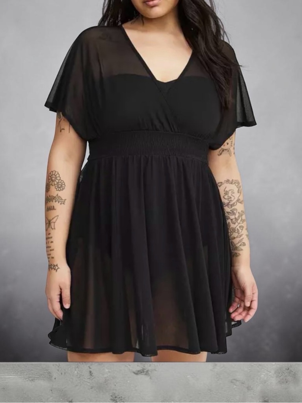 Torrid Black Mesh Smocked Waist Swimsuit Swim Cover Up Dress size 4 4X NWT